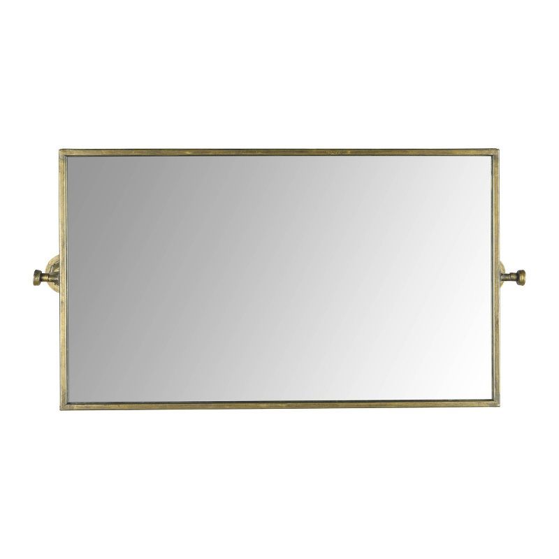 Antique Gold Rectangular Metal Wall Mirror with Wood Frame