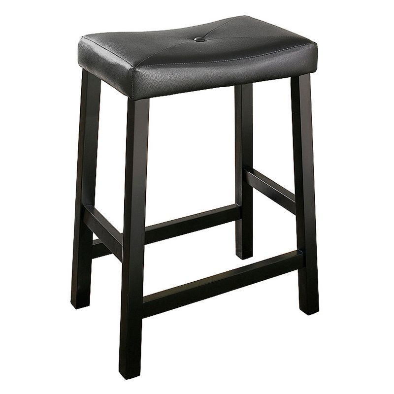 Black Faux Leather Saddle Style Backless Bar Stool