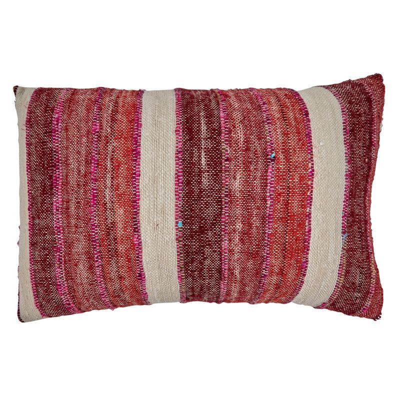 Red and Beige Striped Cotton Throw Pillow 16" x 24"