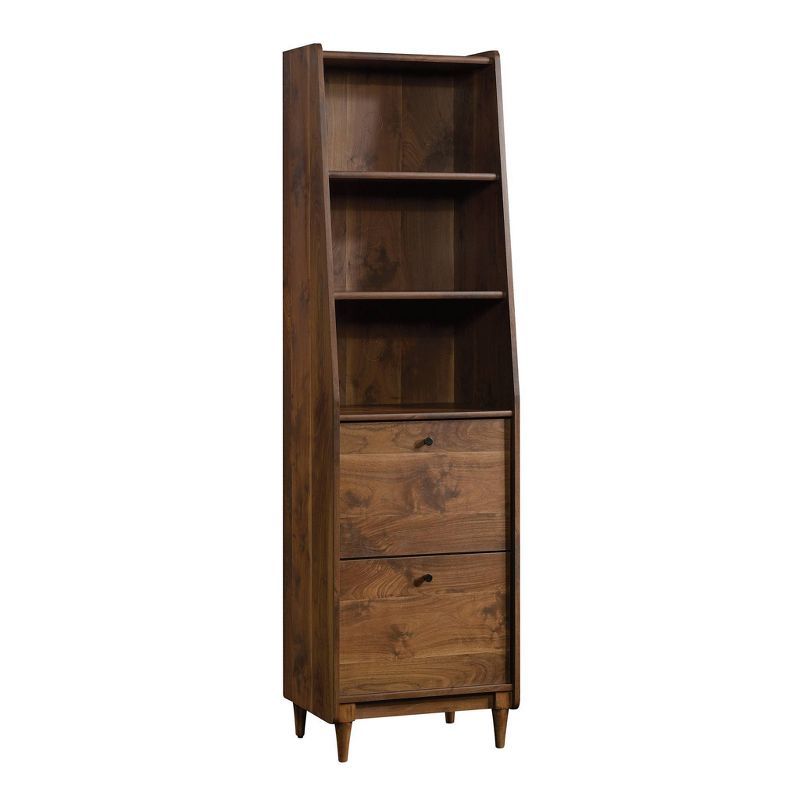 70" Grand Walnut Wood Narrow Bookcase with Drawers