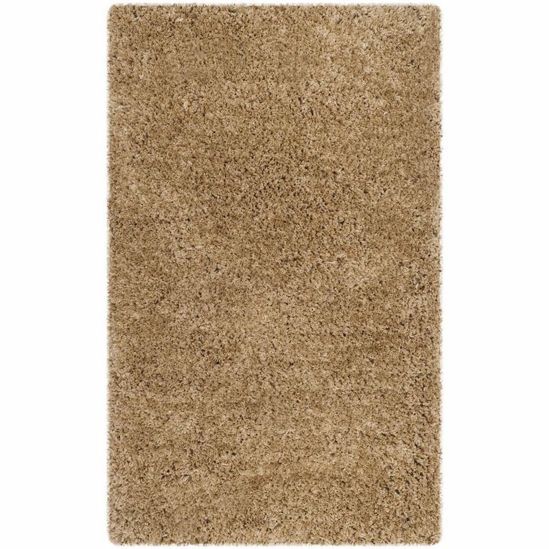 Beige Hand-Tufted Synthetic Shag Area Rug, 5 ft. x 8 ft.