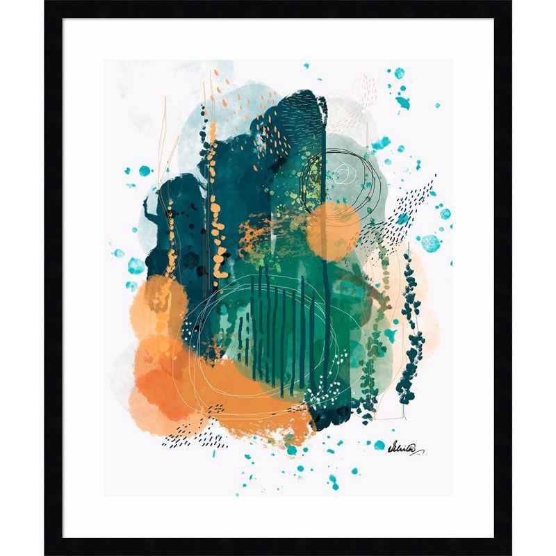 Wind in the Woods Teal and Orange Abstract Framed Print