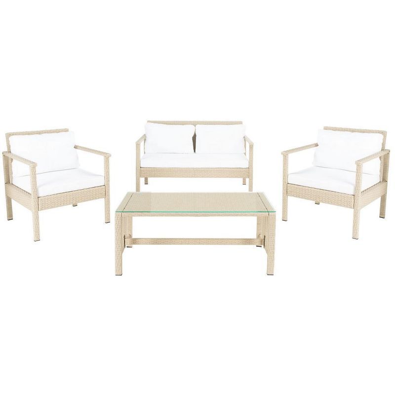 Beige Wicker 4-Piece Outdoor Living Set with Cushions