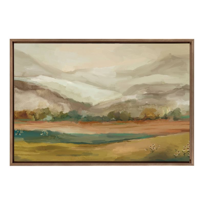 Sylvie Mountainscape Watercolor Canvas Art with Gold Frame, 23x33