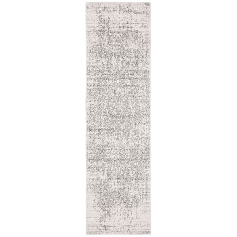 Silver and Ivory Floral Motif Runner Rug