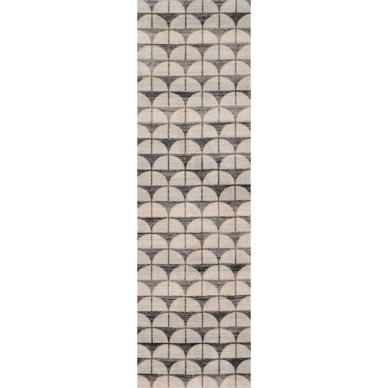 Charcoal Geometric Polyester Runner Rug, 2'2" x 7'7"