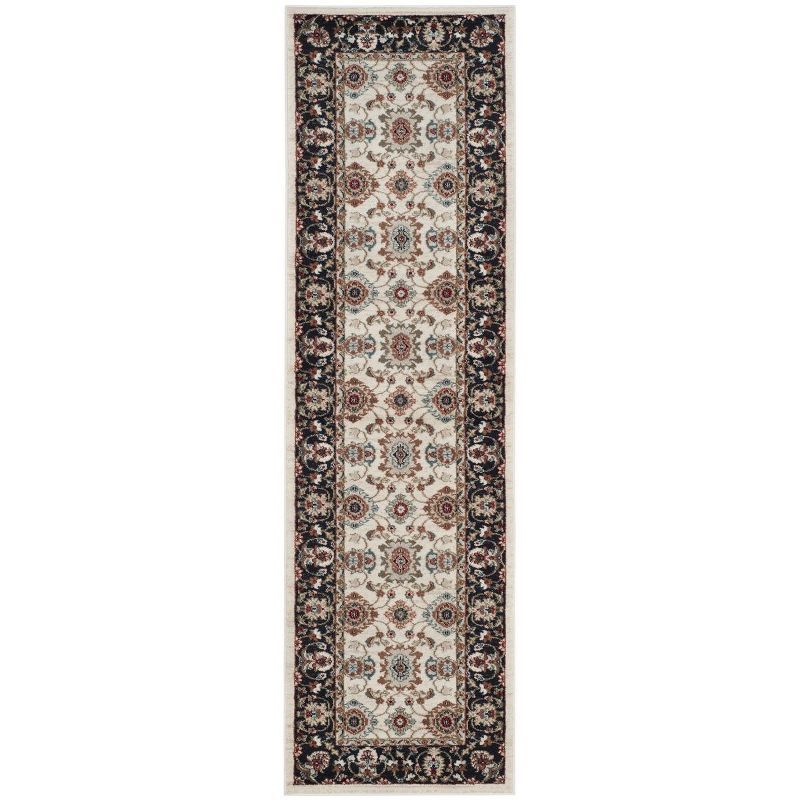 Cream and Navy Synthetic Safavid Style Runner Rug