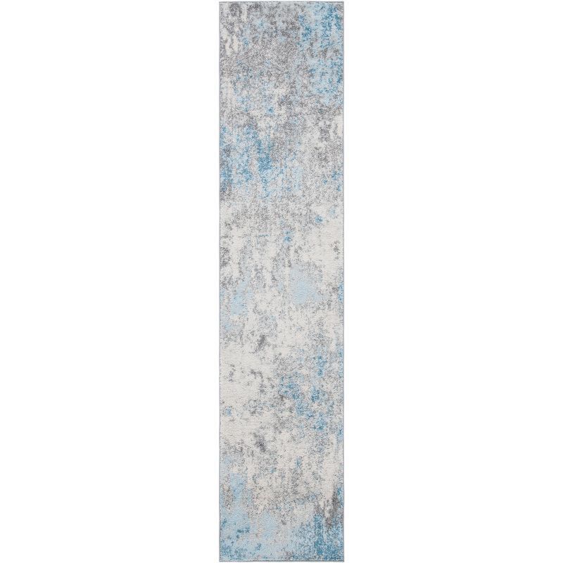 Modern Abstract Grey & Blue Synthetic 2' x 19' Runner Rug