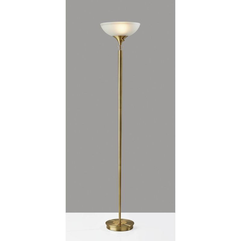 Antique Brass and Frosted Glass Torchiere Floor Lamp