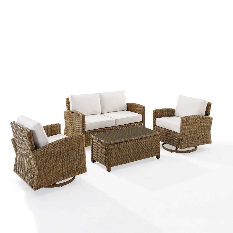 Bradenton 4-Person Weathered Brown Outdoor Conversation Set with Sunbrella White Cushions