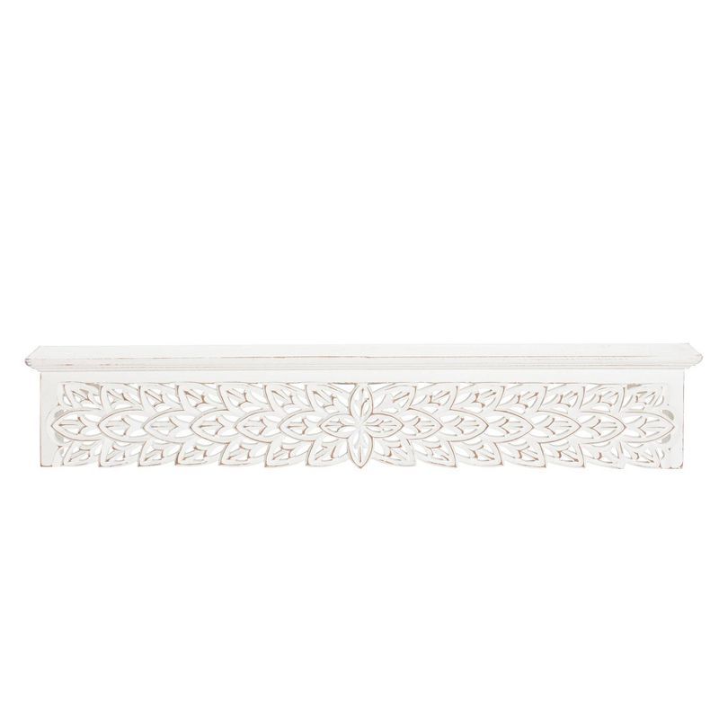 Gaudin 30" White Hand Carved Floating Shelf