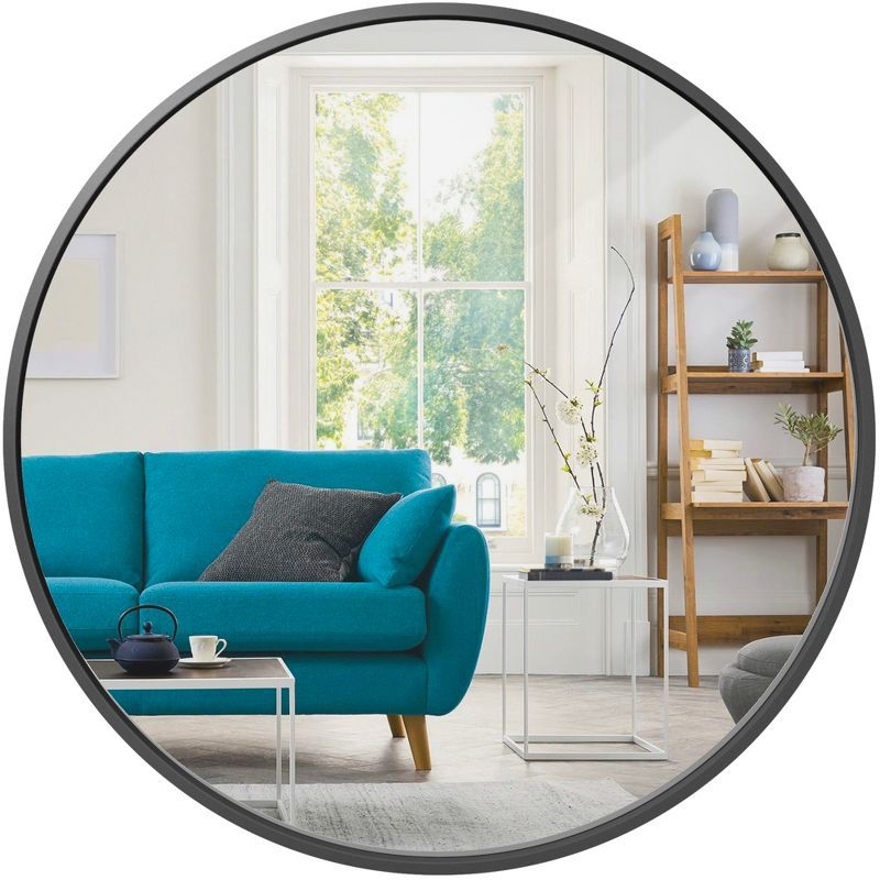 Matte Black 36-Inch Round Metal Framed Wall Mirror