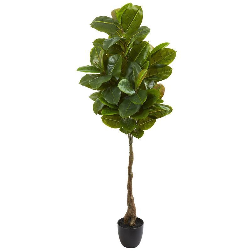 Real-Touch Rubber Leaf Artificial Tree in Sleek Black Pot - 65"