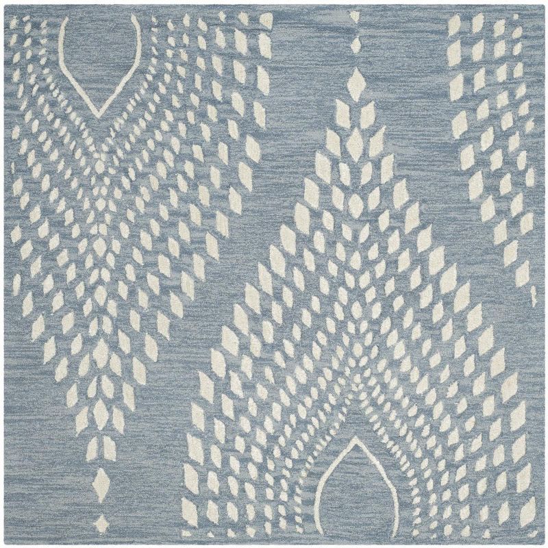 Bella 5' x 5' Blue and Ivory Hand-Tufted Wool Square Rug