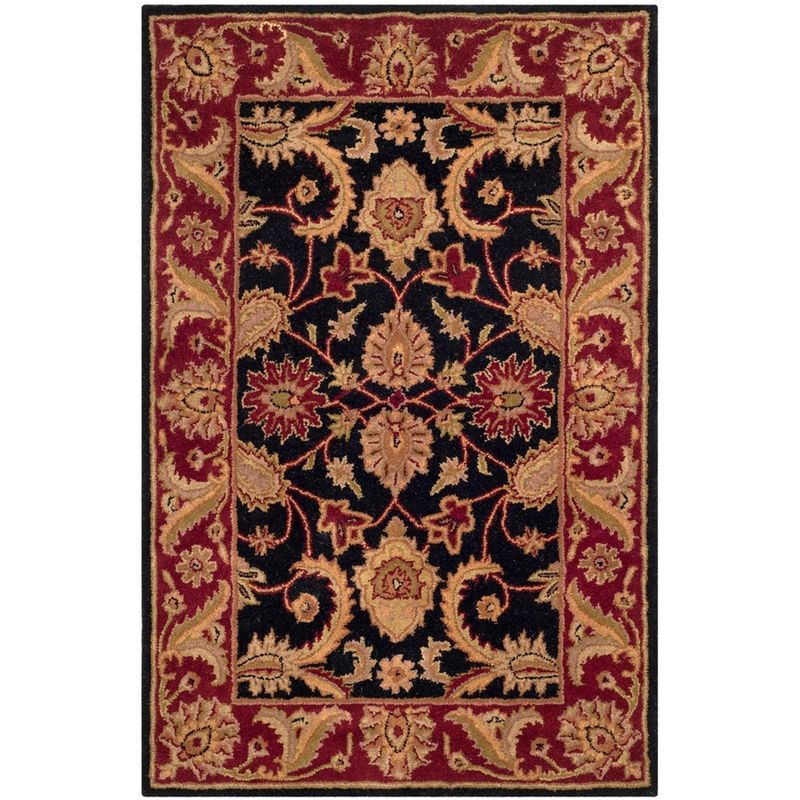 Classic Black and Burgundy Hand-Tufted Wool Area Rug 4' x 6'