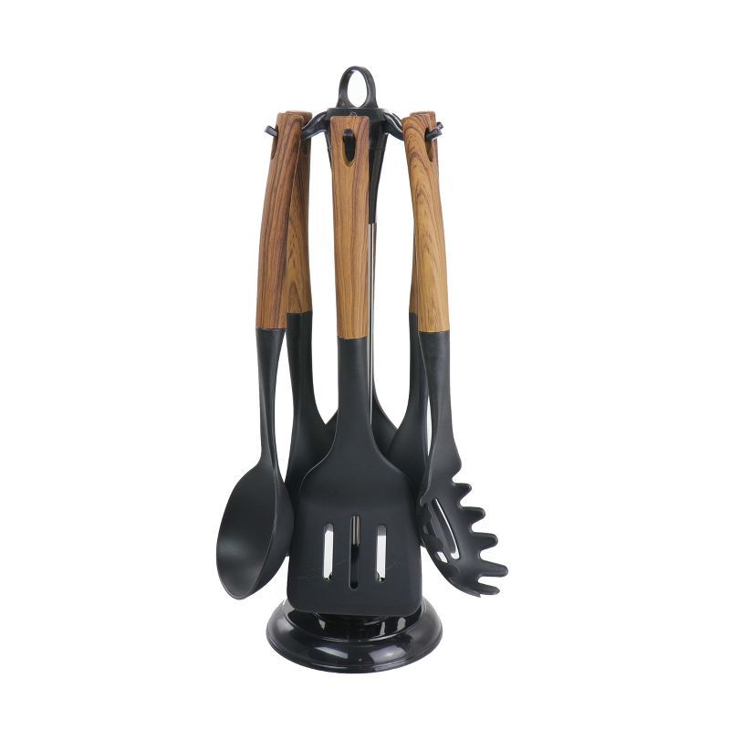 MegaChef Black Nylon 7-Piece Cooking Utensil Set with Wood Design