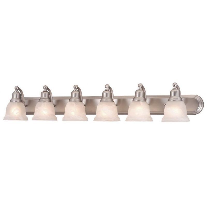 Brushed Nickel 6-Light Vanity with Alabaster Glass Shades