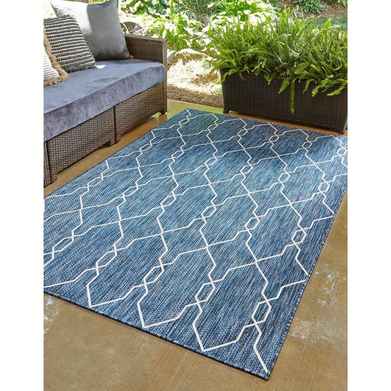 Blue Rectangular Stain-Resistant Outdoor Area Rug 9' x 12'