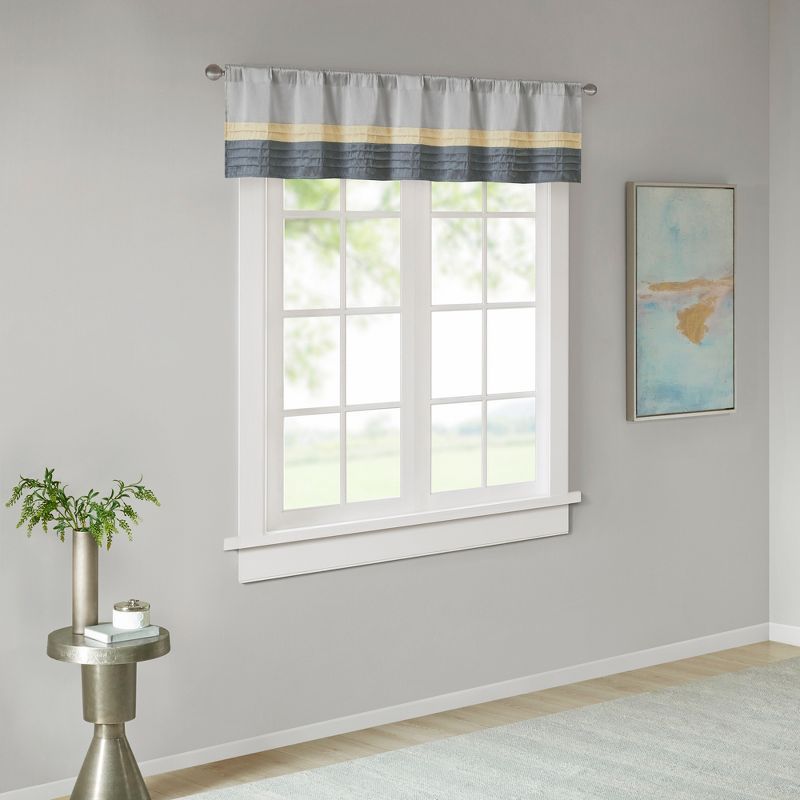 Yellow and Gray Faux Silk Pintuck Window Valance