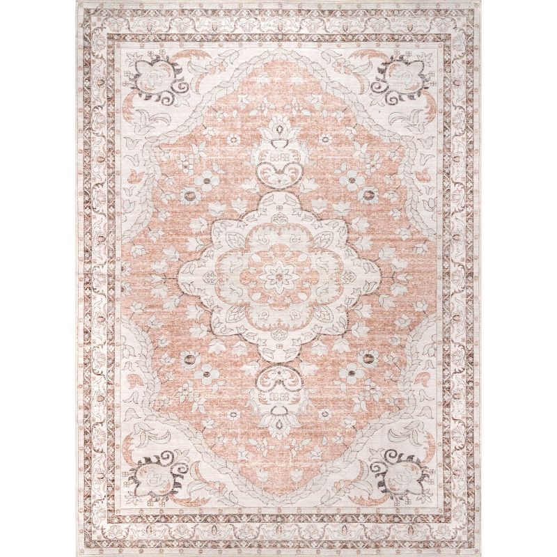 Peach Floral Medallion 8' x 10' Easy-Care Synthetic Area Rug