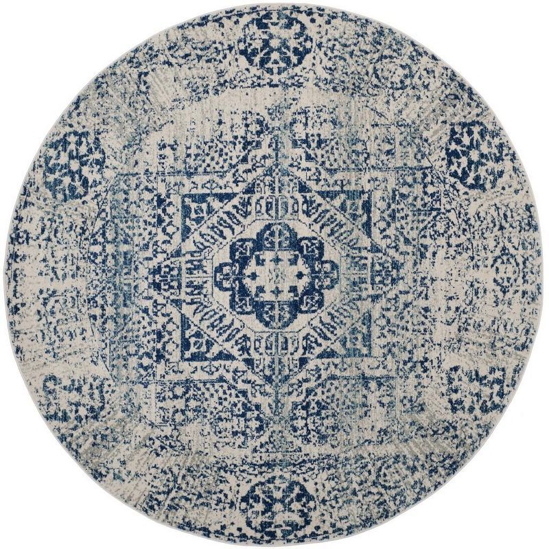 Reversible Hand-Knotted Blue Synthetic 36" Round Rug