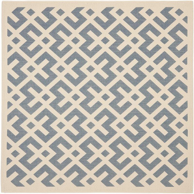 Blue and Bone 4' x 4' Square Synthetic Indoor/Outdoor Rug