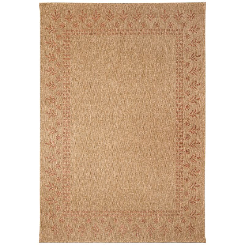 Sahara Terracotta Leaf Block Print Indoor/Outdoor Square Rug