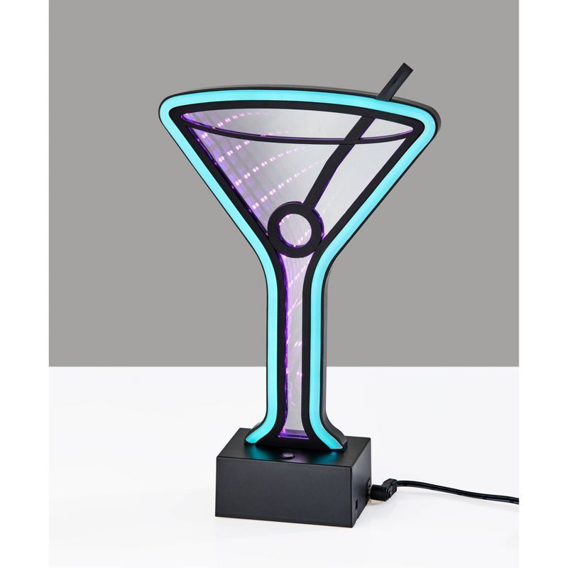 Cordless Black Neon Martini Glass Shelf Lamp