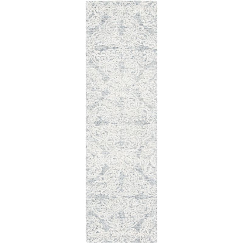 Light Grey and Ivory Hand-Tufted Wool Runner Rug