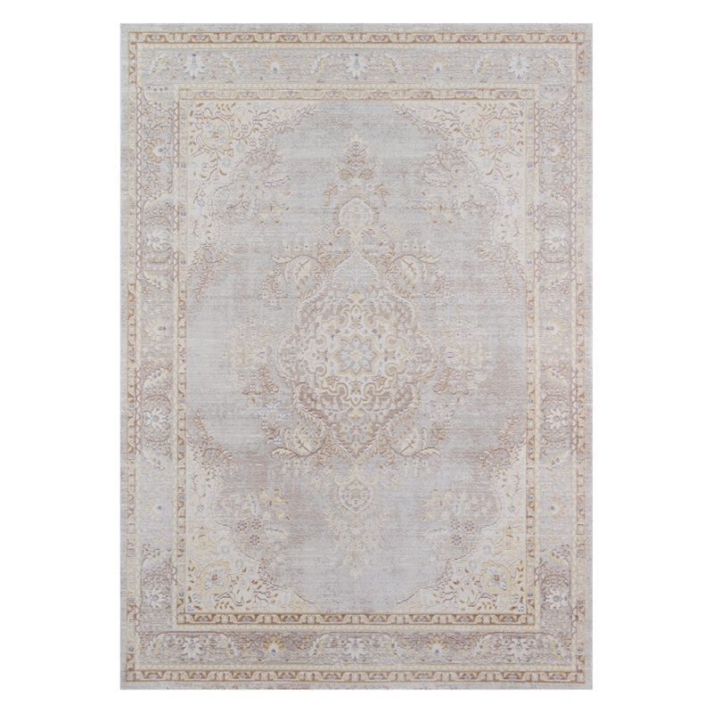 Gray Medallion Stain-Resistant Synthetic Rectangular Rug 7'10" x 10'6"