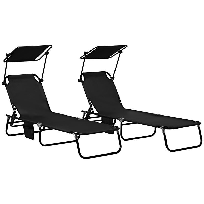 Black Adjustable Folding Chaise Lounge with Cushions and Sunshade