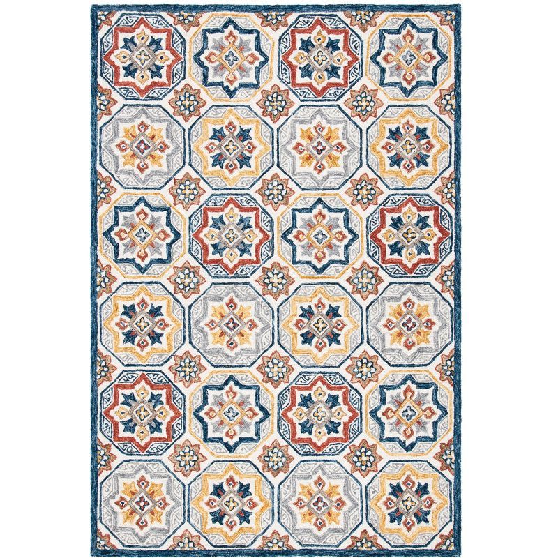 Ivory and Multicolor Hand-Tufted Wool Area Rug