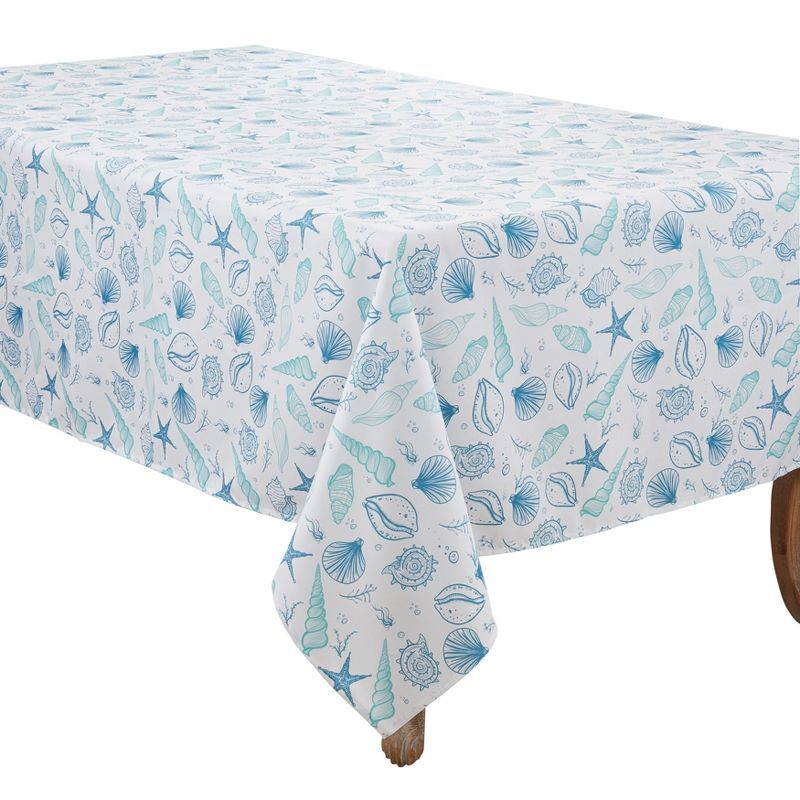 Blue Seashell Design Rectangular Polyester Tablecloth