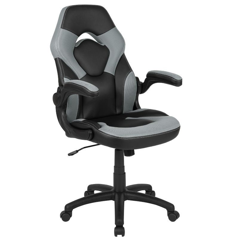 Gray and Black Ergonomic High-Back Gaming Chair with Flip-Up Arms