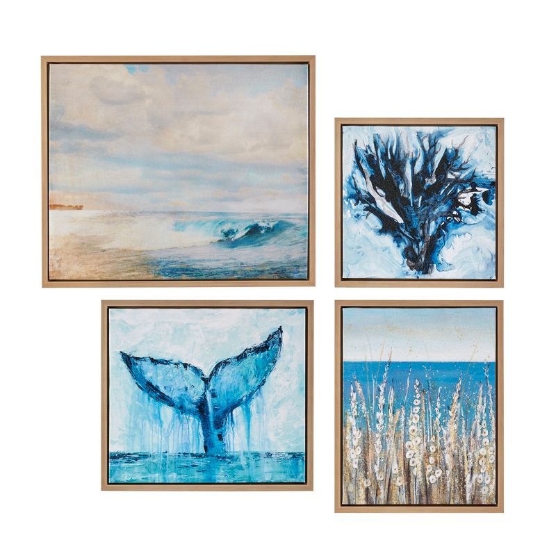 Blue Seascape Nature Vistas Framed Canvas Set of Four