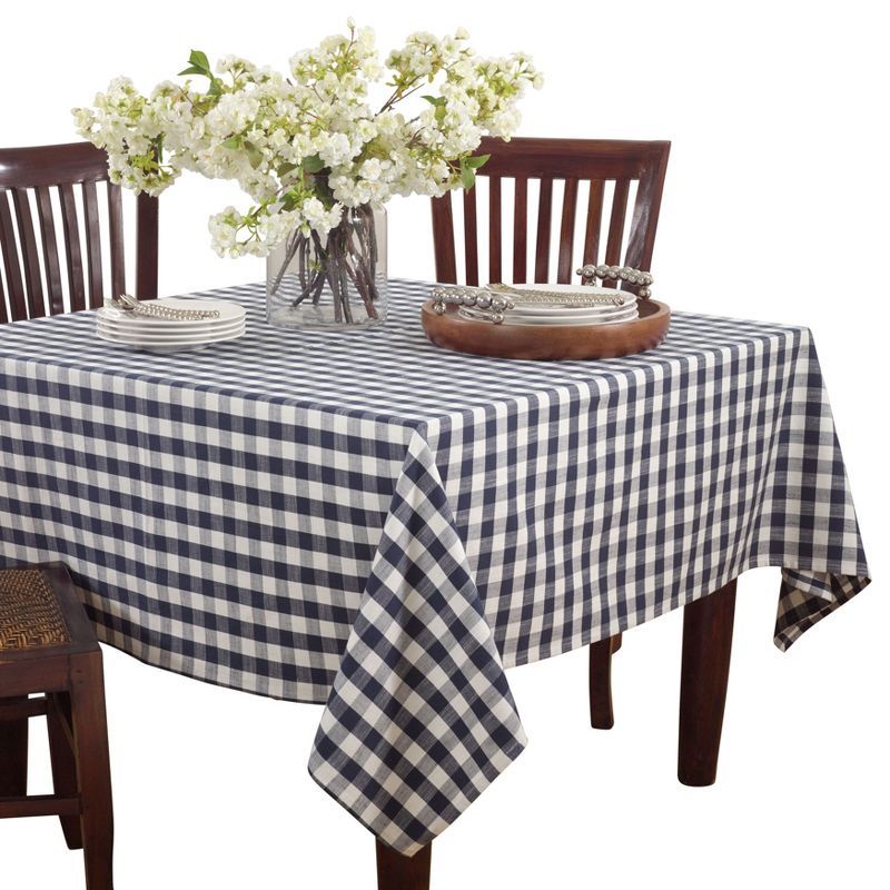 Navy Blue Cotton Gingham Square Tablecloth