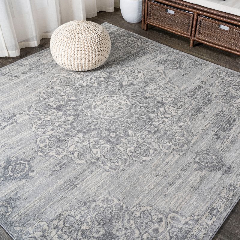 Luxurious Light Gray 8' Square Synthetic Easy-Care Rug