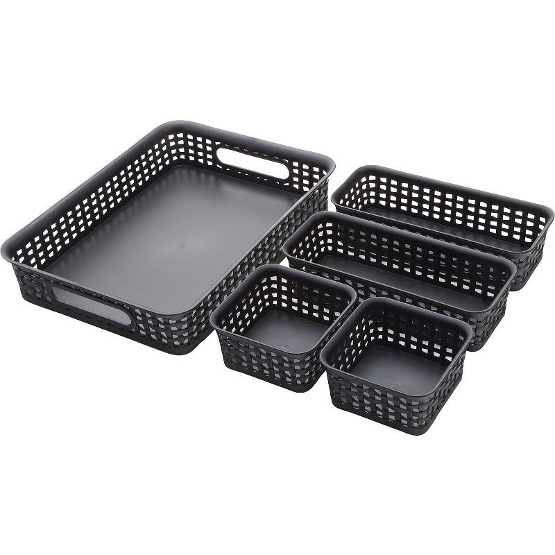 Black Plastic Weave Storage Bin Set, 5-Pack