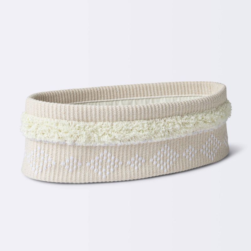 Khaki and Cream Tufted Fabric Oval Storage Basket