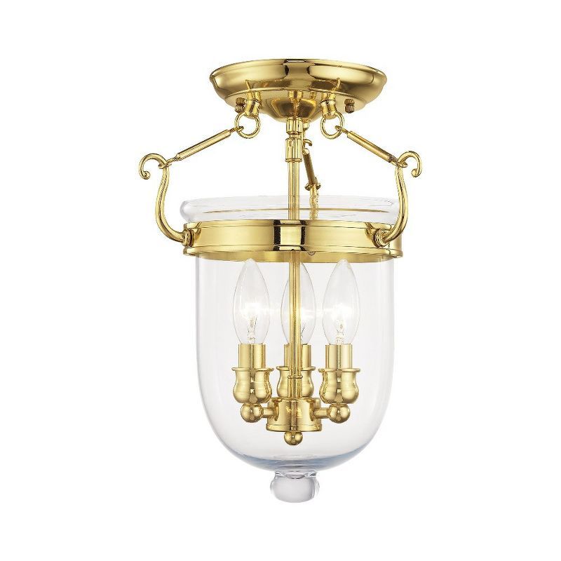 Polished Brass 3-Light Clear Glass Jar Flush Mount