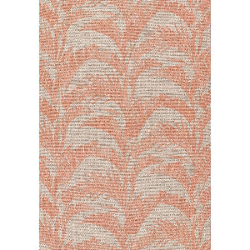Coral and Beige Rectangular Washable Synthetic Rug, 6'6" x 9'