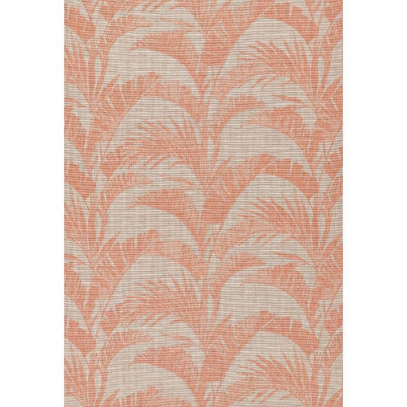 Coral and Beige Rectangular Washable Synthetic Rug, 6'6" x 9'