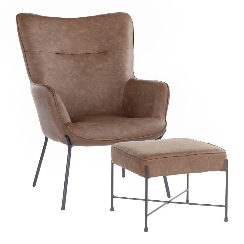 Espresso Faux Leather Industrial Lounge Chair with Metal Legs