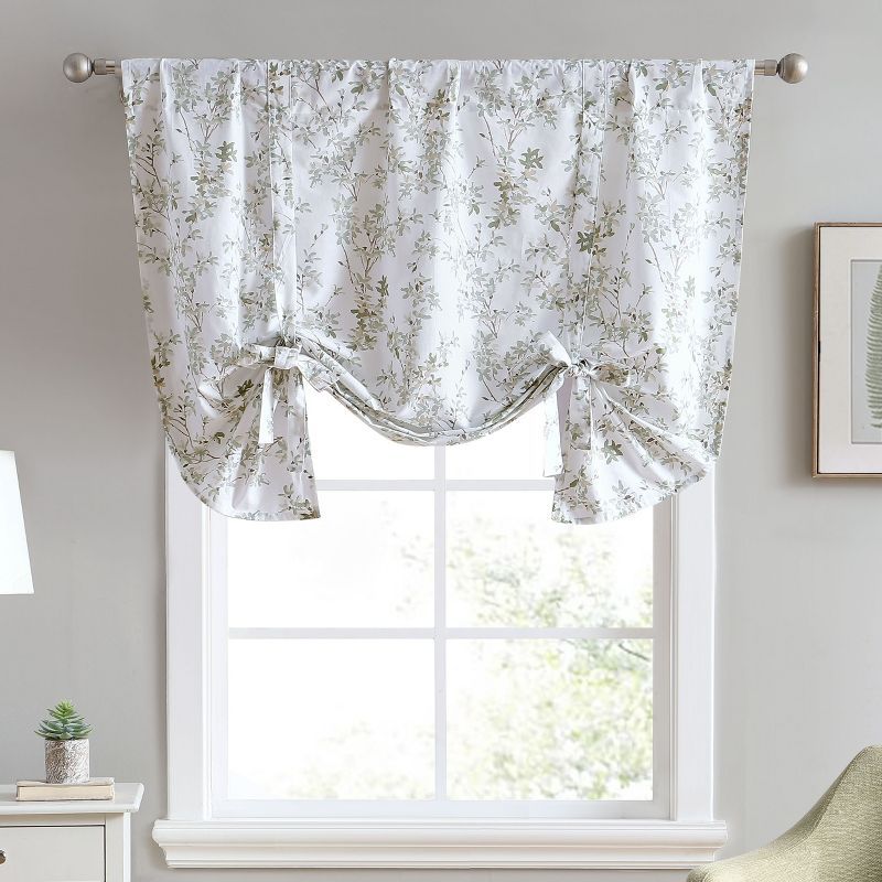 Olive Floral Balloon Tie-Up Rod Pocket Valance