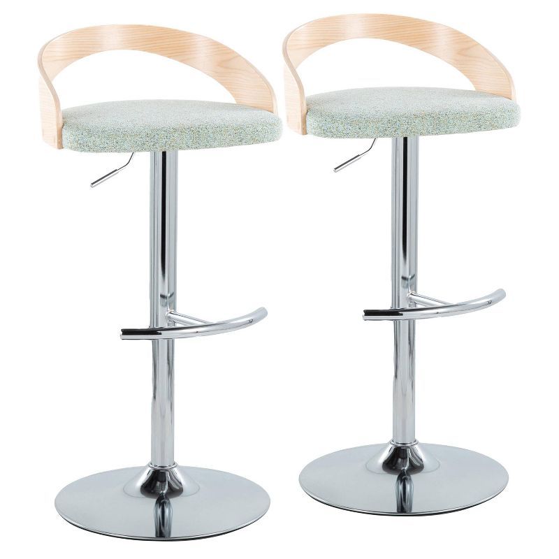 Set of 2 Green Adjustable Swivel Barstools with Wood Back