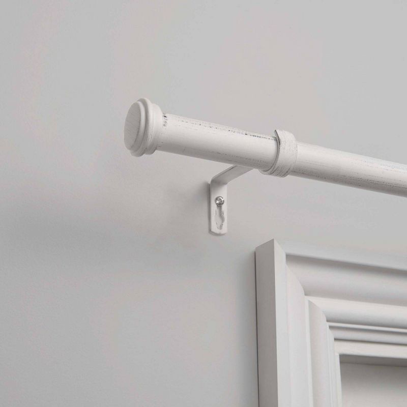 Distressed White Adjustable Iron Curtain Rod with Finials