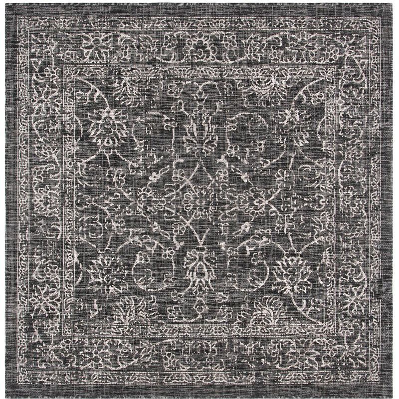 Courtyard Elegance 6'7" Square Black & Ivory Synthetic Area Rug