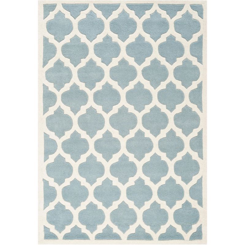 Blue and Ivory Hand-Tufted Wool Geometric Area Rug 4' x 6'