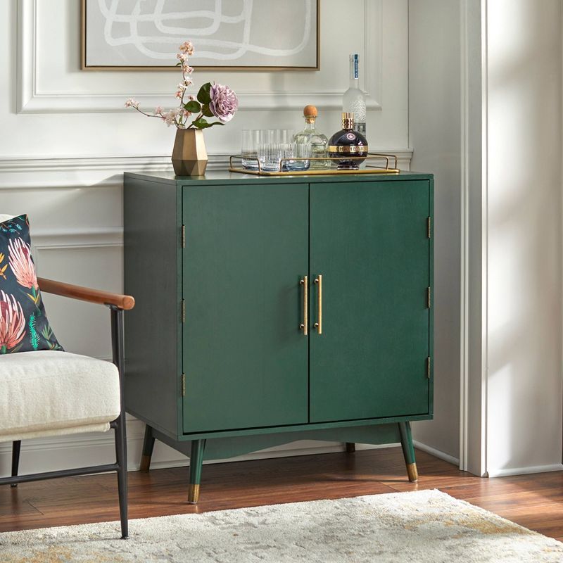 Mid-Century Green Veneer Bar Cabinet with Brass Accents