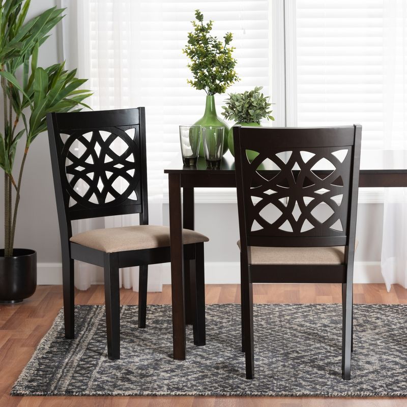 Abigail Beige Fabric and Dark Brown Wood Dining Chair Set